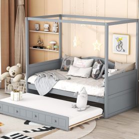 Twin Size Canopy Day Bed With Twin Size Trundle