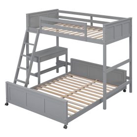 Solid Wood Twin Over Full Bunk Bed With Desk and Ladder