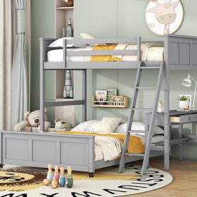 Solid Wood Twin Over Full Bunk Bed With Desk and Ladder