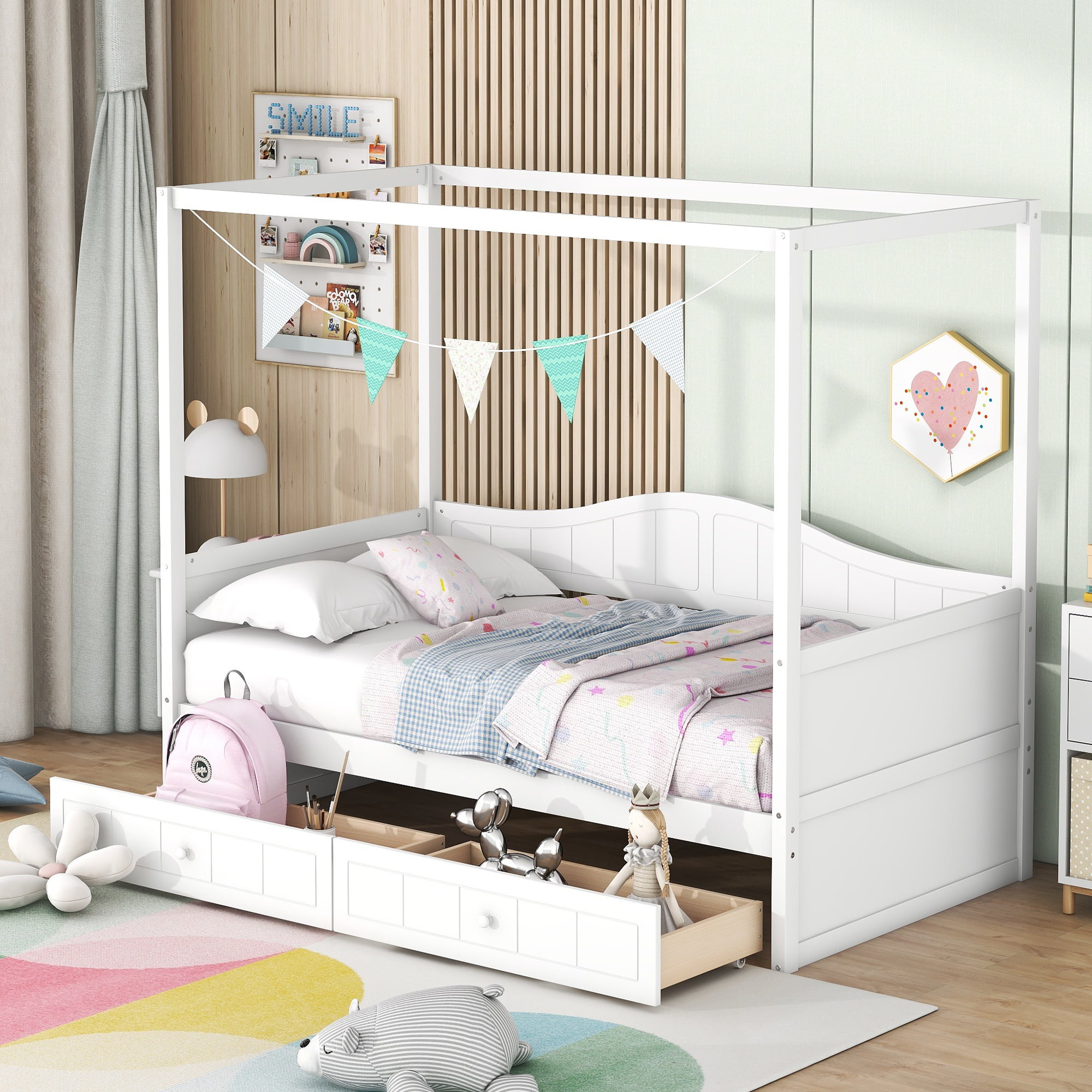 Twin Size Canopy Day Bed With 2 Drawers