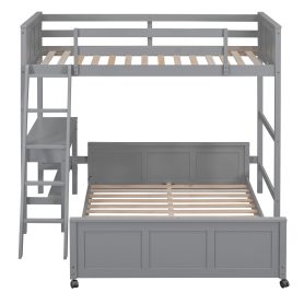 Solid Wood Twin Over Full Bunk Bed With Desk and Ladder