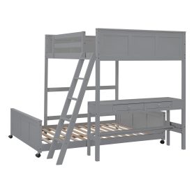 Solid Wood Full Over Full Bunk Bed With Desk and Ladder