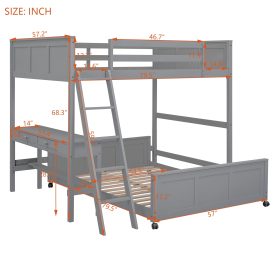 Solid Wood Full Over Full Bunk Bed With Desk and Ladder