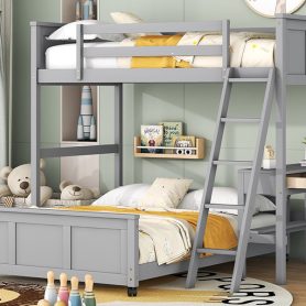 Solid Wood Twin Over Full Bunk Bed With Desk and Ladder