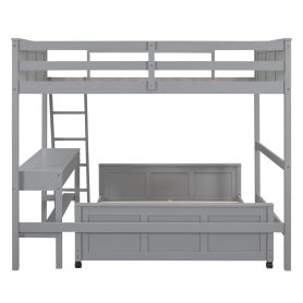 Solid Wood Full Over Full Bunk Bed With Desk and Ladder