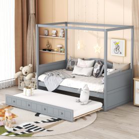Twin Size Canopy Day Bed With Twin Size Trundle