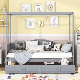 Twin Size Canopy Day Bed With 2 Drawers