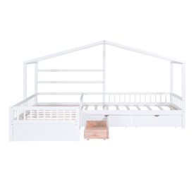 Twin Size House Platform Bed With Three Storage Drawers