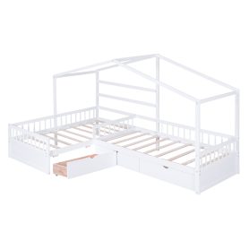 Twin Size House Platform Bed With Three Storage Drawers