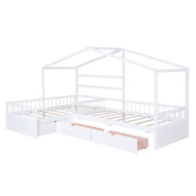 Twin Size House Platform Bed With Three Storage Drawers