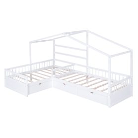 Twin Size House Platform Bed With Three Storage Drawers