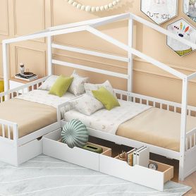 Twin Size House Platform Bed With Three Storage Drawers