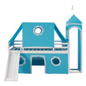 Castle like Full Size Bunk Bed With Slide, Tent And Tower
