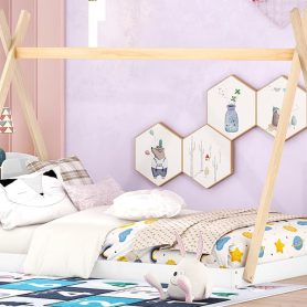 Wood Full Size Tent Floor Bed With Triangle Structure