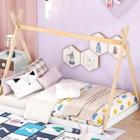 Wood Full Size Tent Floor Bed With Triangle Structure