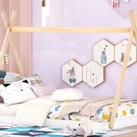 Wood Full Size Tent Floor Bed With Triangle Structure