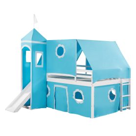 Castle like Full Size Bunk Bed With Slide, Tent And Tower