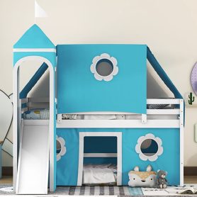 Castle like Full Size Bunk Bed With Slide, Tent And Tower