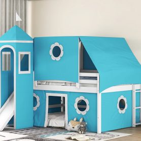 Castle like Full Size Bunk Bed With Slide, Tent And Tower