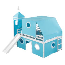 Castle like Full Size Bunk Bed With Slide, Tent And Tower