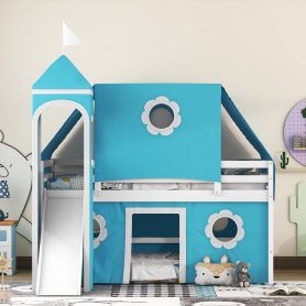 Castle like Full Size Bunk Bed With Slide, Tent And Tower