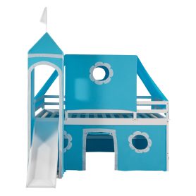 Castle like Full Size Bunk Bed With Slide, Tent And Tower