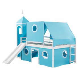 Castle like Full Size Bunk Bed With Slide, Tent And Tower