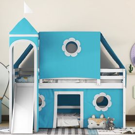 Castle like Full Size Bunk Bed With Slide, Tent And Tower