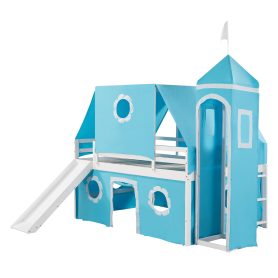 Castle like Full Size Bunk Bed With Slide, Tent And Tower