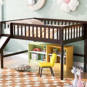 Full Size Low Loft Bed With Ladder And Slide