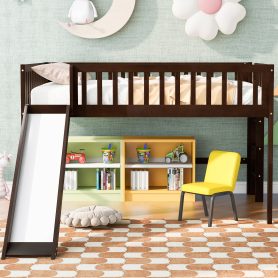 Full Size Low Loft Bed With Ladder And Slide