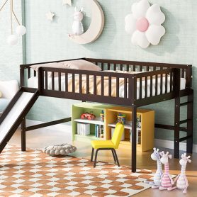Full Size Low Loft Bed With Ladder And Slide