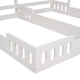 Wood Twin Size House Platform Beds With Shelves And Guardrail