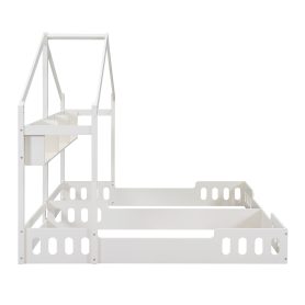 Wood Twin Size House Platform Beds With Shelves And Guardrail