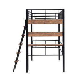 Metal Twin Size Loft Bed With Built-in Desk, Storage Shelf And Ladder