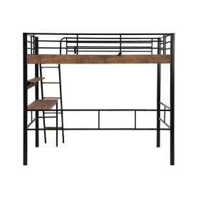 Metal Full Size Loft Bed With Built-in Desk, Storage Shelf And Ladder