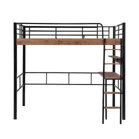 Metal Full Size Loft Bed With Built-in Desk, Storage Shelf And Ladder