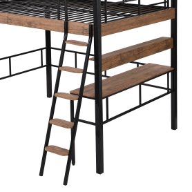 Metal Full Size Loft Bed With Built-in Desk, Storage Shelf And Ladder