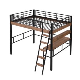 Metal Full Size Loft Bed With Built-in Desk, Storage Shelf And Ladder