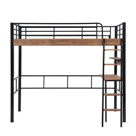 Metal Twin Size Loft Bed With Built-in Desk, Storage Shelf And Ladder