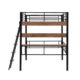Metal Full Size Loft Bed With Built-in Desk, Storage Shelf And Ladder