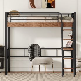 Metal Twin Size Loft Bed With Built-in Desk, Storage Shelf And Ladder