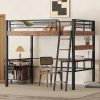 Metal Full Size Loft Bed With Built-in Desk, Storage Shelf And Ladder