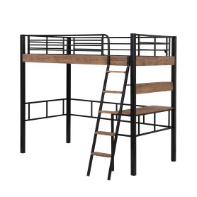 Metal Twin Size Loft Bed With Built-in Desk, Storage Shelf And Ladder