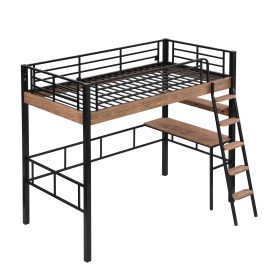 Metal Twin Size Loft Bed With Built-in Desk, Storage Shelf And Ladder