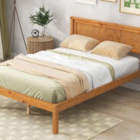 Full Size Platform Bed Frame With Headboard, Wood Slat Support, No Box Spring Needed
