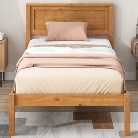Twin Size Platform Bed Frame With Headboard, Wood Slat Support, No Box Spring Needed