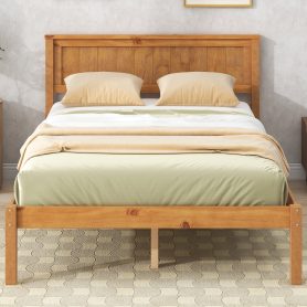 Full Size Platform Bed Frame With Headboard, Wood Slat Support, No Box Spring Needed