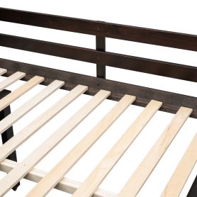 Full Size Wooden Loft Bed With Retractable Writing Desk And 3 Drawers, Storage Stairs And Shelves