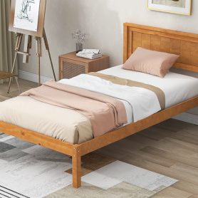 Twin Size Platform Bed Frame With Headboard, Wood Slat Support, No Box Spring Needed